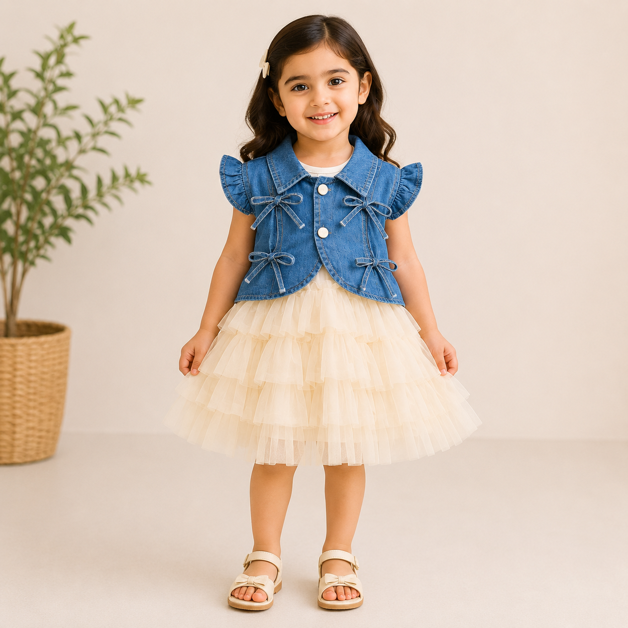 Western Denim & Net Frock for Girls | Ages 1–3 Years