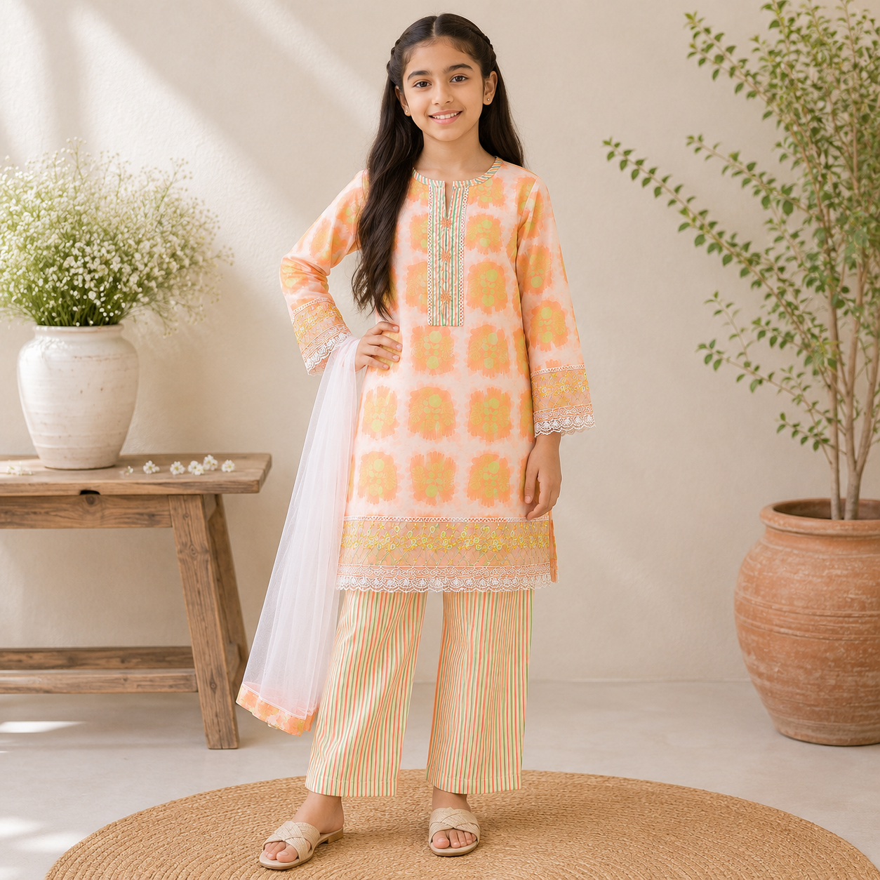 Serene Blue Girls Lawn Suit — 4 to 13 Years