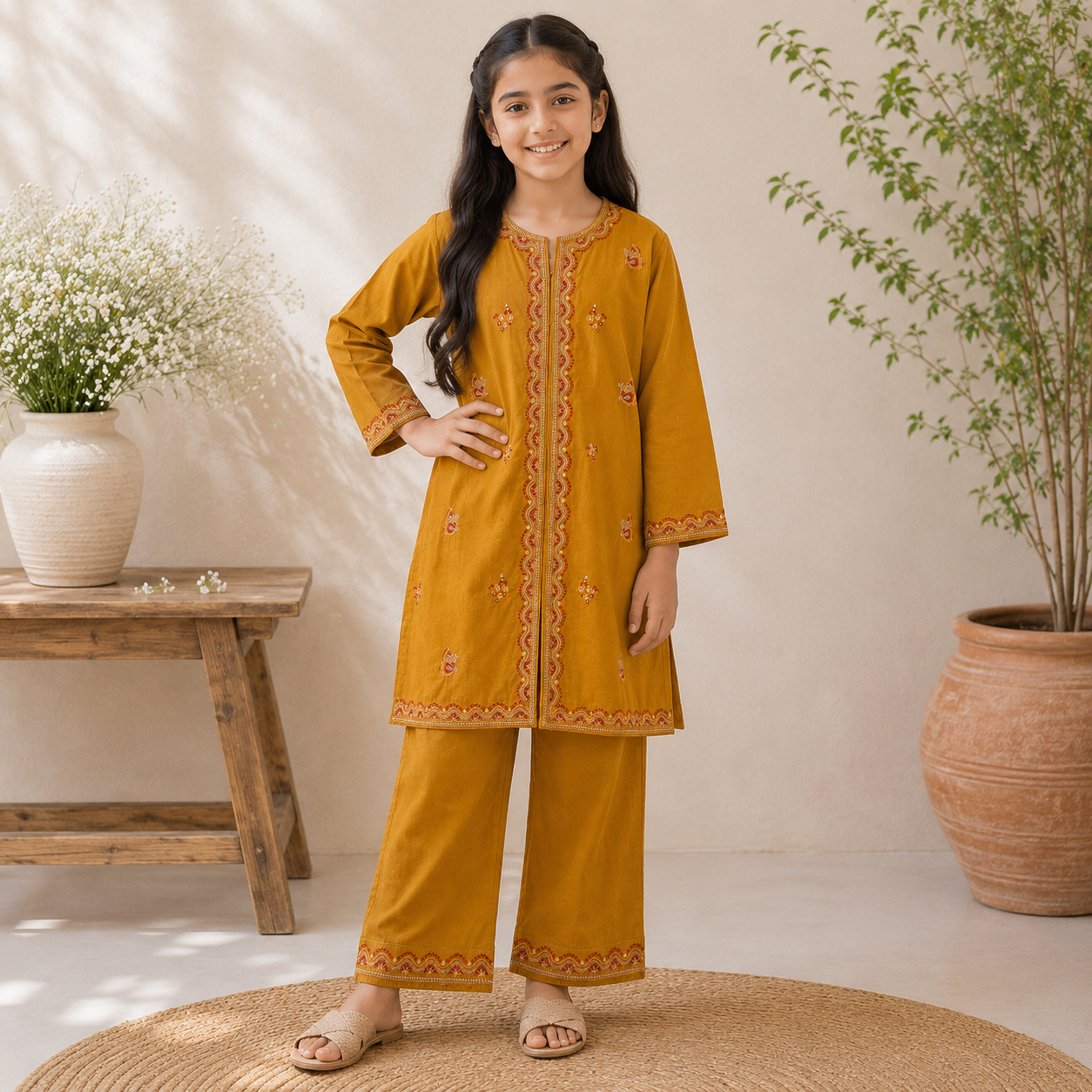 Warm Tones Girls Lawn Suit — 3 to 13 Years