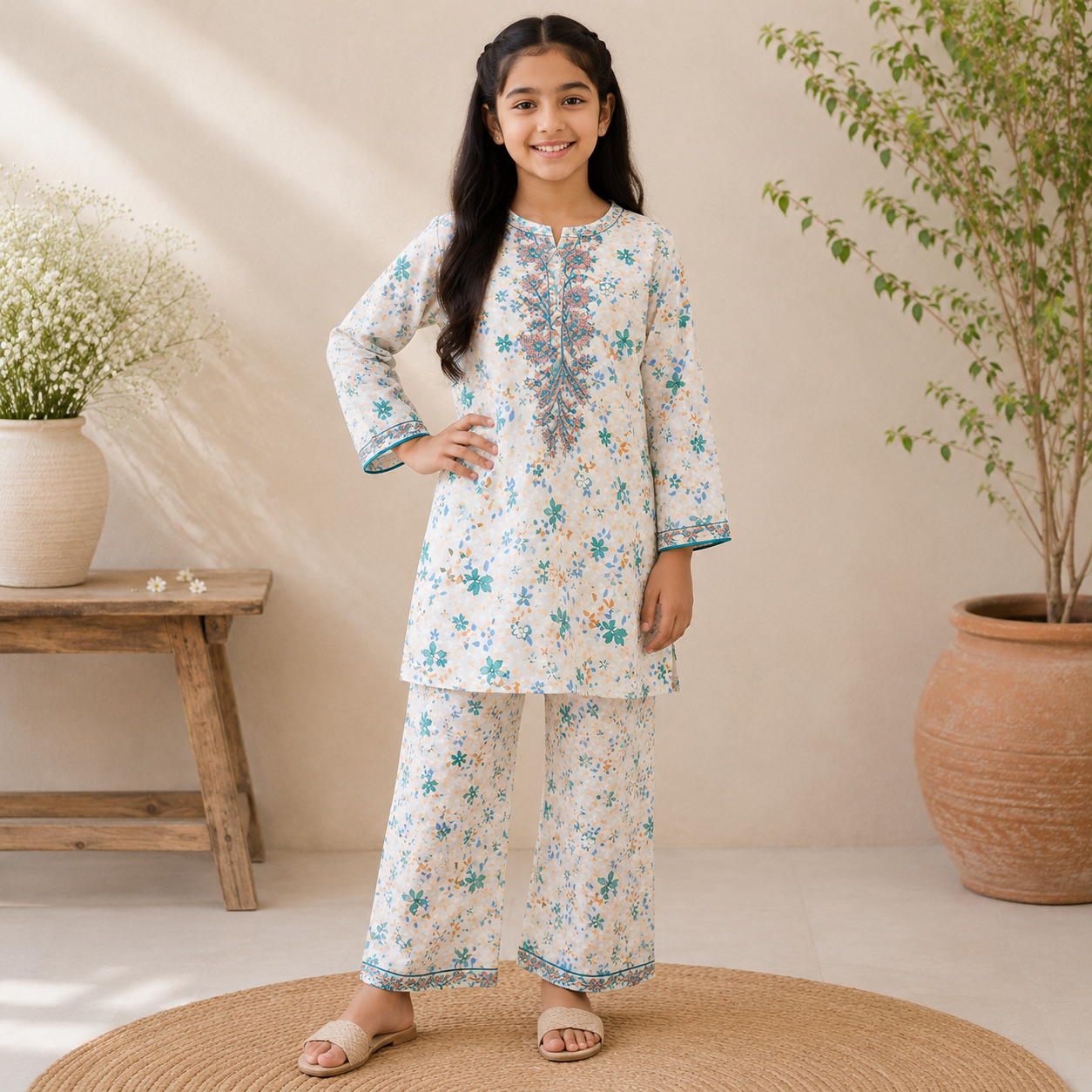 Bright Floral Girls Lawn Suit — 3 to 13 Years