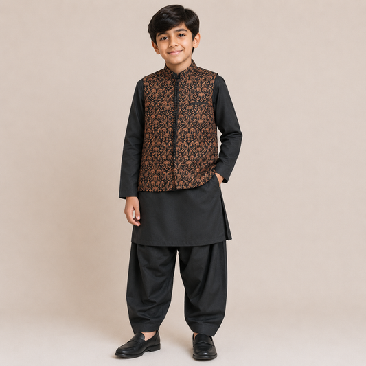 Boys Premium Wash & Wear Fancy Coat 3-Piece Suit | KidsStudio