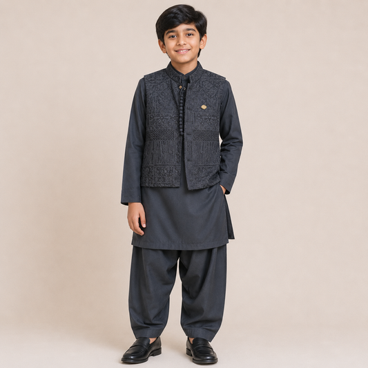 Boys Premium Embroidered Wash & Wear 3-Piece Suit | KidsStudio